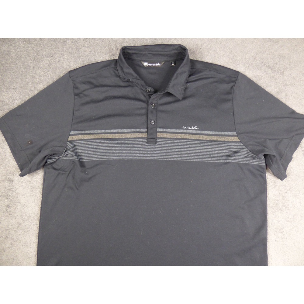 TravisMathew Mens XXL Black Striped Short Sleeve Pima Cotton Blend Polo Shirt